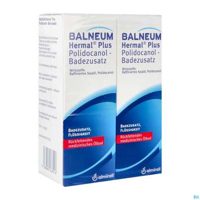Sie sehen eine Packung Balneum-hermal -plus Polidocanol Badezus. Bp2x2 400ml, Produktbild: 02 Balneum-hermal -plus Polidocanol Badezus. Bp2x2 400ml, A-Nr.: 2463916 - 02