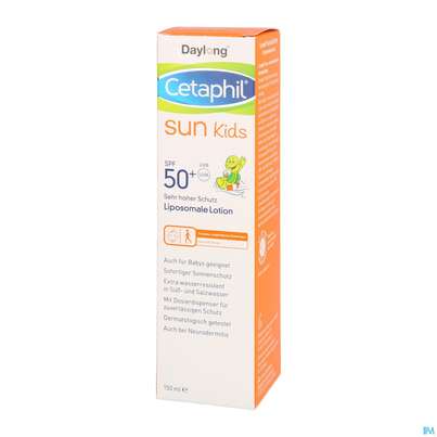 Sie sehen eine Packung Cetaphil Sun Daylong Kids Liposomale Lotion SPF 50+ , 150 Milliliter, Produktbild: 02 Cetaphil Sun Daylong Kids Liposomale Lotion SPF 50+ , 150 Milliliter, A-Nr.: 5129773 - 02