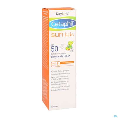 Sie sehen eine Packung Cetaphil Sun Daylong Kids Liposomale Lotion SPF 50+ , 150 Milliliter, Produktbild: 03 Cetaphil Sun Daylong Kids Liposomale Lotion SPF 50+ , 150 Milliliter, A-Nr.: 5129773 - 03