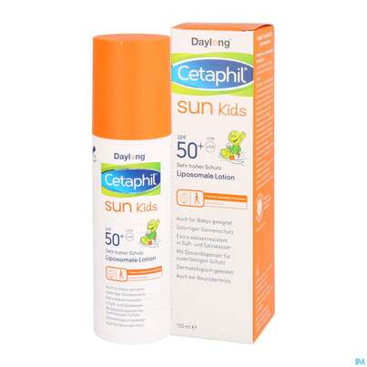 Sie sehen eine Packung Cetaphil Sun Daylong Kids Liposomale Lotion SPF 50+ , 150 Milliliter, Produktbild: 04 Cetaphil Sun Daylong Kids Liposomale Lotion SPF 50+ , 150 Milliliter, A-Nr.: 5129773 - 04
