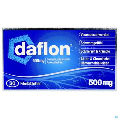 Sie sehen eine Packung DAFLON FTBL 500MG, 30 Stück, Produktbild: 01 DAFLON FTBL 500MG, 30 Stück, A-Nr.: 1287400 - 01