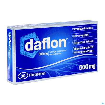 Sie sehen eine Packung DAFLON FTBL 500MG, 30 Stück, Produktbild: 02 DAFLON FTBL 500MG, 30 Stück, A-Nr.: 1287400 - 02