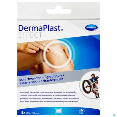 Sie sehen eine Packung Dermaplast Schuerfwundenpflaster 100x 85mm 4st, Produktbild: 01 Dermaplast Schuerfwundenpflaster 100x 85mm 4st, A-Nr.: 3590338 - 01