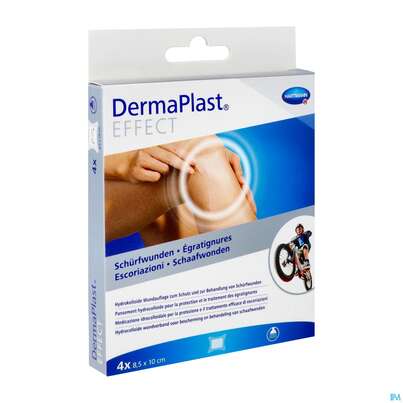 Sie sehen eine Packung Dermaplast Schuerfwundenpflaster 100x 85mm 4st, Produktbild: 02 Dermaplast Schuerfwundenpflaster 100x 85mm 4st, A-Nr.: 3590338 - 02