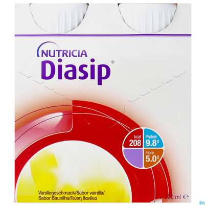 Sie sehen eine Packung Diasip 200ml Vanille 4st, Produktbild: 01 Diasip 200ml Vanille 4st, A-Nr.: 4299036 - 01