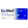 Sie sehen eine Packung Eu-med Schmerztabl 200mg 30st, Produktbild: 01 Eu-med Schmerztabl 200mg 30st, A-Nr.: 2442653 - 01
