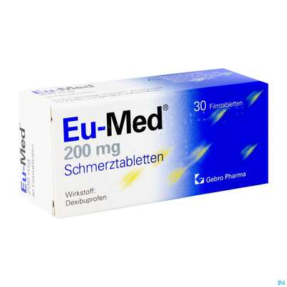 Sie sehen eine Packung Eu-med Schmerztabl 200mg 30st, Produktbild: 02 Eu-med Schmerztabl 200mg 30st, A-Nr.: 2442653 - 02