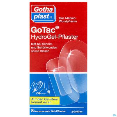 Sie sehen eine Packung Hydrogel Pflaster Gotac 2 Groessen 8st, Produktbild: 01 Hydrogel Pflaster Gotac 2 Groessen 8st, A-Nr.: 2982496 - 01