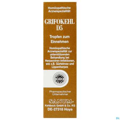 Sie sehen eine Packung GRIFOKEHL D 5 TR, 10 Milliliter, Produktbild: 01 GRIFOKEHL D 5 TR, 10 Milliliter, A-Nr.: 2403618 - 01