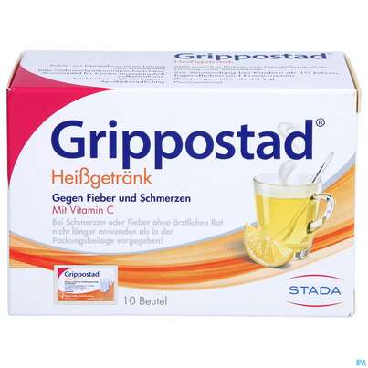 Sie sehen eine Packung Grippostad® Heißgetränk, 10 Stück, Produktbild: 01 Grippostad® Heißgetränk, 10 Stück, A-Nr.: 2436730 - 01