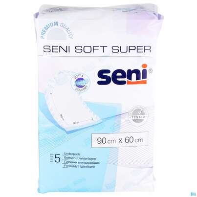 Sie sehen eine Packung Krankenunterlagen Seni Soft 60x 90cm 5st, Produktbild: 01 Krankenunterlagen Seni Soft 60x 90cm 5st, A-Nr.: 3143036 - 01