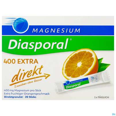 Sie sehen eine Packung Magnesium-Diasporal® 400 EXTRA direkt, Direktgranulat, 20 Stück, Produktbild: 02 Magnesium-Diasporal® 400 EXTRA direkt, Direktgranulat, 20 Stück, A-Nr.: 3870836 - 02