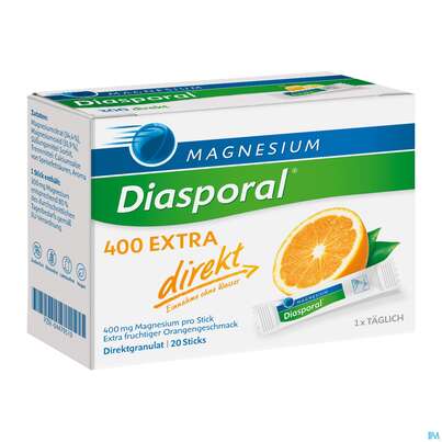 Sie sehen eine Packung Magnesium-Diasporal® 400 EXTRA direkt, Direktgranulat, 20 Stück, Produktbild: 03 Magnesium-Diasporal® 400 EXTRA direkt, Direktgranulat, 20 Stück, A-Nr.: 3870836 - 03