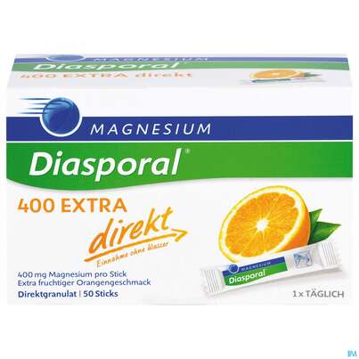 Sie sehen eine Packung Magnesium-Diasporal® 400 EXTRA direkt, Direktgranulat, 50 Stück, Produktbild: 01 Magnesium-Diasporal® 400 EXTRA direkt, Direktgranulat, 50 Stück, A-Nr.: 4282165 - 01
