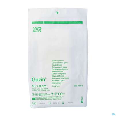 Sie sehen eine Packung Mullkompressen Gazin Baumw.17faedig Steril 16fach 18x 8cm 5st, Produktbild: 02 Mullkompressen Gazin Baumw.17faedig Steril 16fach 18x 8cm 5st, A-Nr.: 2570196 - 02