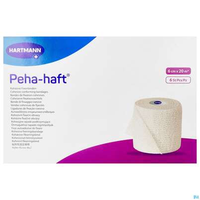 Sie sehen eine Packung Peha-haft Fixierbinde/latexfrei 20mx 6cm 6st, Produktbild: 01 Peha-haft Fixierbinde/latexfrei 20mx 6cm 6st, A-Nr.: 3328356 - 01