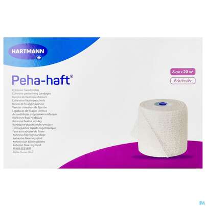 Sie sehen eine Packung Peha-haft Fixierbinde/latexfrei 20mx 8cm 6st, Produktbild: 01 Peha-haft Fixierbinde/latexfrei 20mx 8cm 6st, A-Nr.: 3328362 - 01