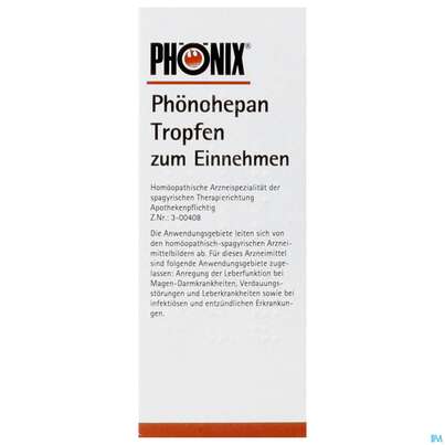 Sie sehen eine Packung Phoenix Tropfen Phoenohepan 50ml, Produktbild: 01 Phoenix Tropfen Phoenohepan 50ml, A-Nr.: 2374130 - 01