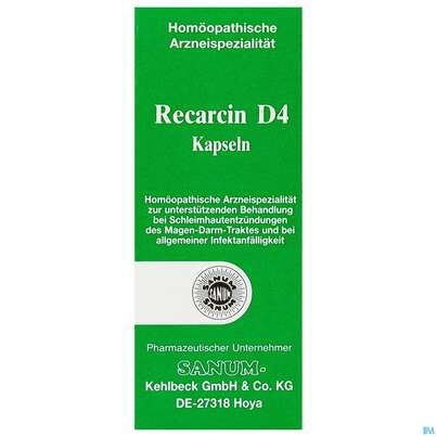 Sie sehen eine Packung Recarcin Kapseln D4 5st, Produktbild: 01 Recarcin Kapseln D4 5st, A-Nr.: 2157562 - 01