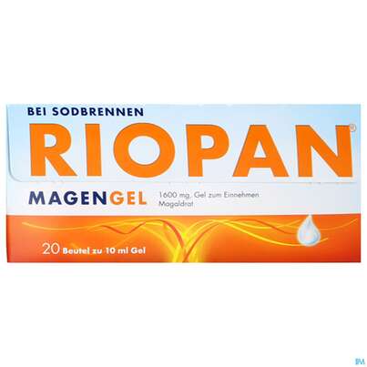 Sie sehen eine Packung RIOPAN MA-GEL 1600MG, 20 Stück, Produktbild: 01 RIOPAN MA-GEL 1600MG, 20 Stück, A-Nr.: 3526168 - 01