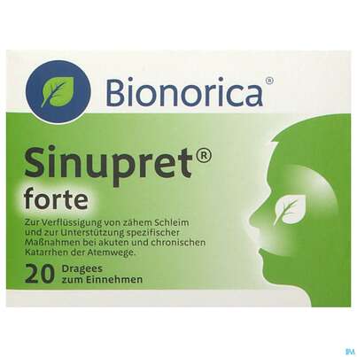 Sie sehen eine Packung SINUPRET DRG FTE, 20 Stück, Produktbild: 01 SINUPRET DRG FTE, 20 Stück, A-Nr.: 1343452 - 01