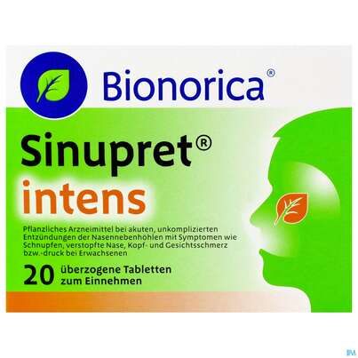 Sie sehen eine Packung SINUPRET INTENS UEBERZ.TBL, 20 Stück, Produktbild: 02 SINUPRET INTENS UEBERZ.TBL, 20 Stück, A-Nr.: 4206514 - 02