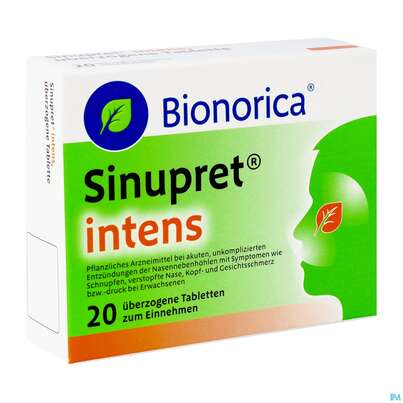 Sie sehen eine Packung SINUPRET INTENS UEBERZ.TBL, 20 Stück, Produktbild: 03 SINUPRET INTENS UEBERZ.TBL, 20 Stück, A-Nr.: 4206514 - 03