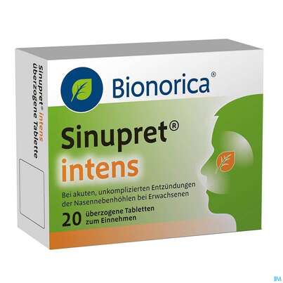 Sie sehen eine Packung SINUPRET INTENS UEBERZ.TBL, 20 Stück, Produktbild: 04 SINUPRET INTENS UEBERZ.TBL, 20 Stück, A-Nr.: 4206514 - 04