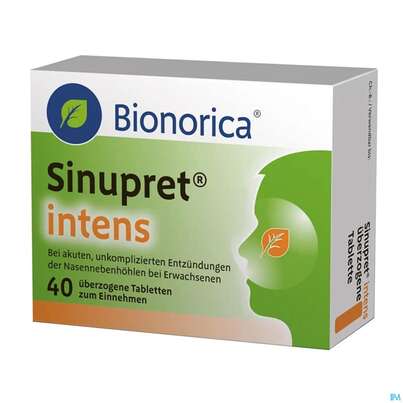 Sie sehen eine Packung Sinupret Intens Ueberzogene Tabl 40st, Produktbild: 02 Sinupret Intens Ueberzogene Tabl 40st, A-Nr.: 4218919 - 02