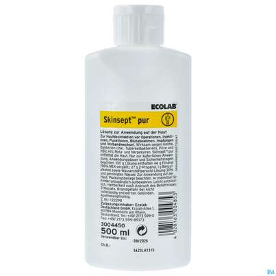 Sie sehen eine Packung SKINSEPT PUR, 500 Milliliter, Produktbild: 01 SKINSEPT PUR, 500 Milliliter, A-Nr.: 2242724 - 01