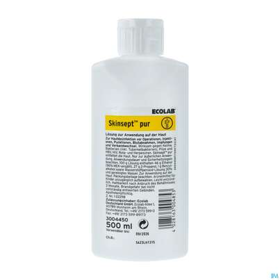 Sie sehen eine Packung SKINSEPT PUR, 500 Milliliter, Produktbild: 02 SKINSEPT PUR, 500 Milliliter, A-Nr.: 2242724 - 02