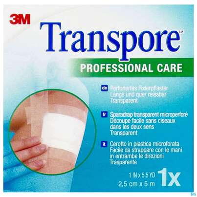 Sie sehen eine Packung 3M Transpore Refill 25 mm x 5 m, 1 Stück, Produktbild: 01 3M Transpore Refill 25 mm x 5 m, 1 Stück, A-Nr.: 0201253 - 01