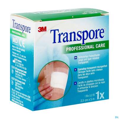 Sie sehen eine Packung 3M Transpore Refill 25 mm x 5 m, 1 Stück, Produktbild: 02 3M Transpore Refill 25 mm x 5 m, 1 Stück, A-Nr.: 0201253 - 02
