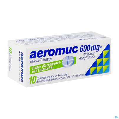 Sie sehen eine Packung AEROMUC TBL LSL 600MG, 10 Stück, Produktbild: 02 AEROMUC TBL LSL 600MG, 10 Stück, A-Nr.: 1284962 - 02