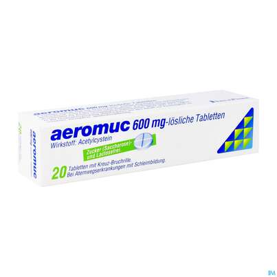 Sie sehen eine Packung AEROMUC TBL LSL 600MG, 20 Stück, Produktbild: 02 AEROMUC TBL LSL 600MG, 20 Stück, A-Nr.: 2423420 - 02