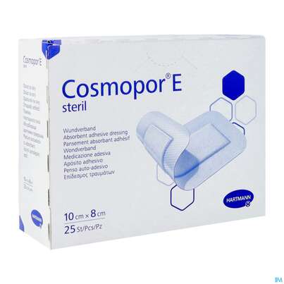 Sie sehen eine Packung Wundverband Cosmopor/e Steril Selbstklebend 8x 10cm 25st, Produktbild: 02 Wundverband Cosmopor/e Steril Selbstklebend 8x 10cm 25st, A-Nr.: 2773752 - 02