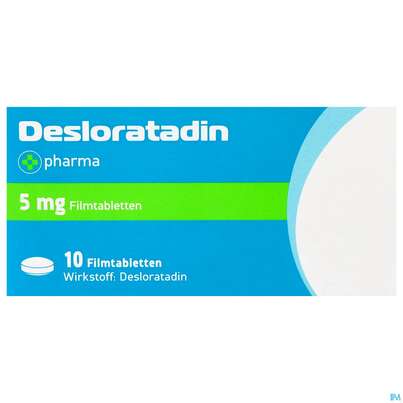 Sie sehen eine Packung DESLORATADIN +PH FTBL 5MG, 10 Stück, Produktbild: 01 DESLORATADIN +PH FTBL 5MG, 10 Stück, A-Nr.: 3903145 - 01