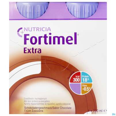 Sie sehen eine Packung FORTIMEL PROT 200 1,5 SCHOKO, 4 Stück, Produktbild: 01 FORTIMEL PROT 200 1,5 SCHOKO, 4 Stück, A-Nr.: 4303401 - 01