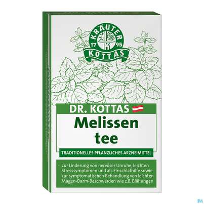 Sie sehen eine Packung Dr. Kottas Melissentee, 20 Stück, Produktbild: 01 Dr. Kottas Melissentee, 20 Stück, A-Nr.: 3886211 - 01
