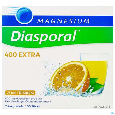 Sie sehen eine Packung Magnesium-Diasporal® 400 EXTRA, Trinkgranulat, 50 Stück, Produktbild: 01 Magnesium-Diasporal® 400 EXTRA, Trinkgranulat, 50 Stück, A-Nr.: 4282171 - 01
