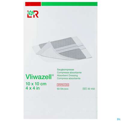Sie sehen eine Packung Vliwazell Saugkompresse Steril 10x 10cm 60st, Produktbild: 01 Vliwazell Saugkompresse Steril 10x 10cm 60st, A-Nr.: 3707444 - 01
