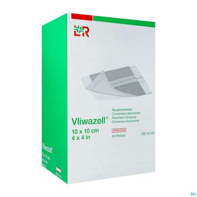 Sie sehen eine Packung Vliwazell Saugkompresse Steril 10x 10cm 60st, Produktbild: 02 Vliwazell Saugkompresse Steril 10x 10cm 60st, A-Nr.: 3707444 - 02