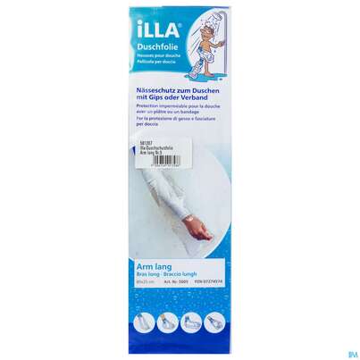 Sie sehen eine Packung Duschschutz Illa +klebeverschluss Arm 5st, Produktbild: 01 Duschschutz Illa +klebeverschluss Arm 5st, A-Nr.: 0878197 - 01