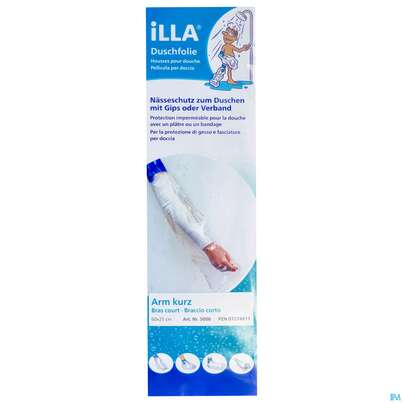 Sie sehen eine Packung Duschschutz Illa +klebeverschluss Arm Kurz 5st, Produktbild: 01 Duschschutz Illa +klebeverschluss Arm Kurz 5st, A-Nr.: 2203842 - 01
