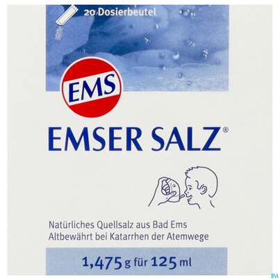 Sie sehen eine Packung Emser Salz 1,475g Kinder Btl 20st, Produktbild: 01 Emser Salz 1,475g Kinder Btl 20st, A-Nr.: 3488054 - 01