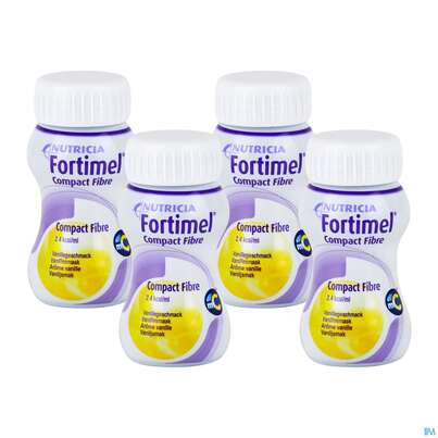 Sie sehen eine Packung Fortimel/compact/fibre 125ml Vitalflasche Vanille 4st, Produktbild: 03 Fortimel/compact/fibre 125ml Vitalflasche Vanille 4st, A-Nr.: 3797849 - 03