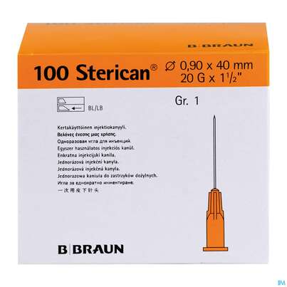 Sie sehen eine Packung Injektionsspritzen U.zubeh. Einmalkanuelen Sterican Standard Gr 1 G20x1 1/2 0,9x 40mm 46575 100st, Produktbild: 05 Injektionsspritzen U.zubeh. Einmalkanuelen Sterican Standard Gr 1 G20x1 1/2 0,9x 40mm 46575 100st, A-Nr.: 2692462 - 05