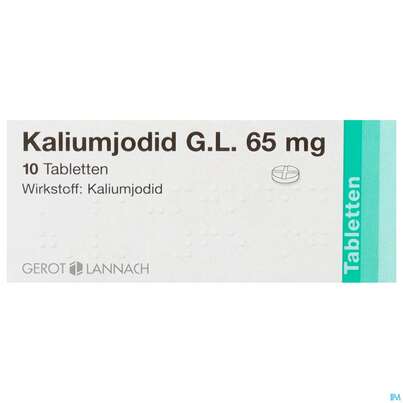 Sie sehen eine Packung KAL JOD G.L.TBL 65MG, 10 Stück, Produktbild: 01 KAL JOD G.L.TBL 65MG, 10 Stück, A-Nr.: 3762992 - 01