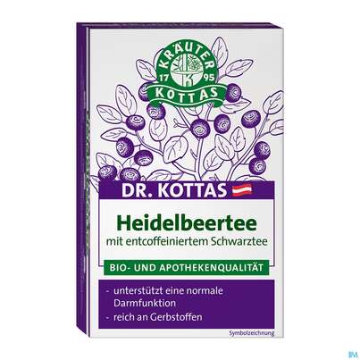 Sie sehen eine Packung Dr. Kottas Heidelbeertee, 20 Stück, Produktbild: 01 Dr. Kottas Heidelbeertee, 20 Stück, A-Nr.: 3886487 - 01