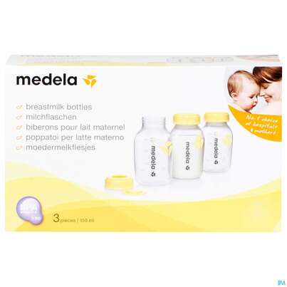 Sie sehen eine Packung Medela Milchflaschen 150ml Set 3st, Produktbild: 01 Medela Milchflaschen 150ml Set 3st, A-Nr.: 3066991 - 01